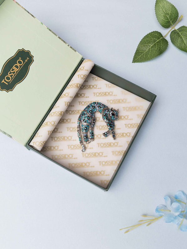 Turquoise Panther Brooch - TOSSIDO