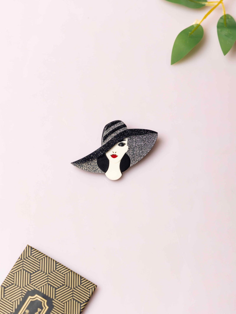 Vintage - Inspired Lady Face Enamel Brooch - TOSSIDO