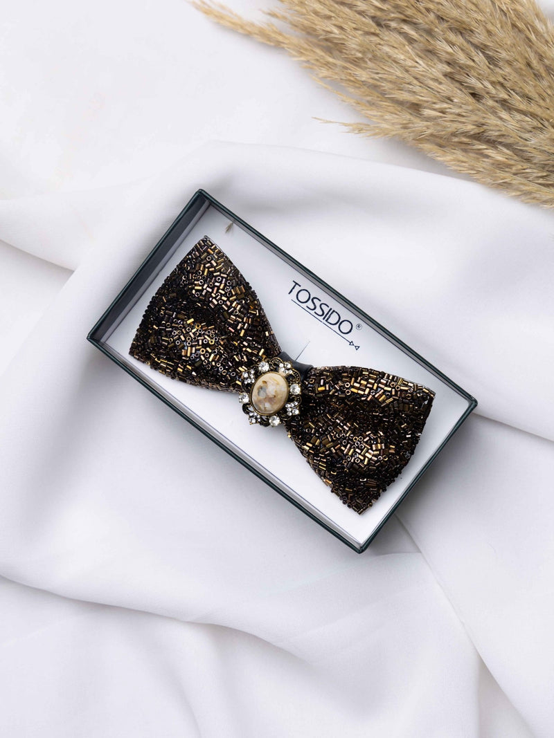 Vintage Pearl Beaded Bowtie Brooch - TOSSIDO