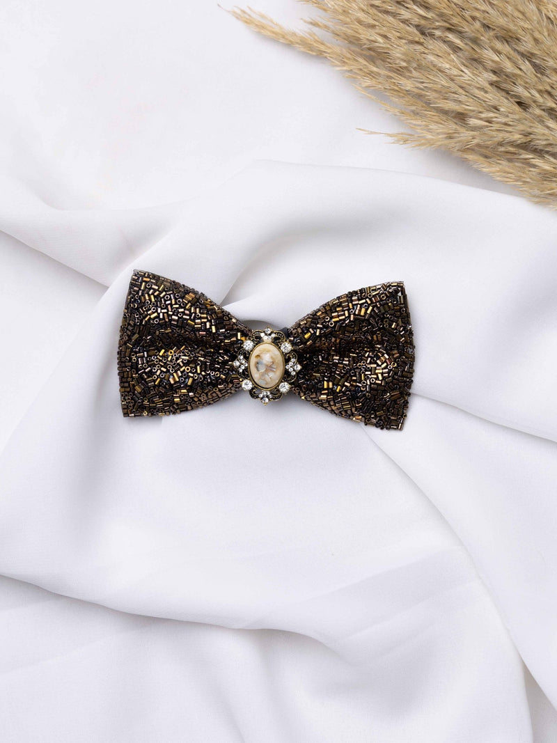 Vintage Pearl Beaded Bowtie Brooch - TOSSIDO