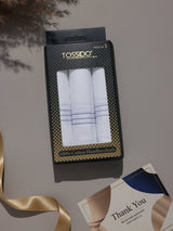 White Blue Border Stripe Cotton Handkerchief Set - TOSSIDO