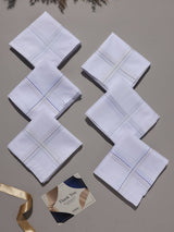 White Blue & Grey Pinline Border Cotton Handkerchief Set - TOSSIDO