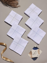 White Blue & Tan Border Stripe Cotton Handkerchief Set - TOSSIDO