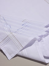 White Blue & Tan Border Stripe Cotton Handkerchief Set - TOSSIDO