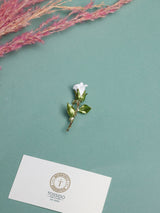 White Enamel Rose Bud Brooch