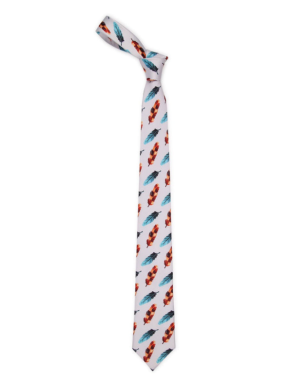 White Feather Printed Necktie - TOSSIDO
