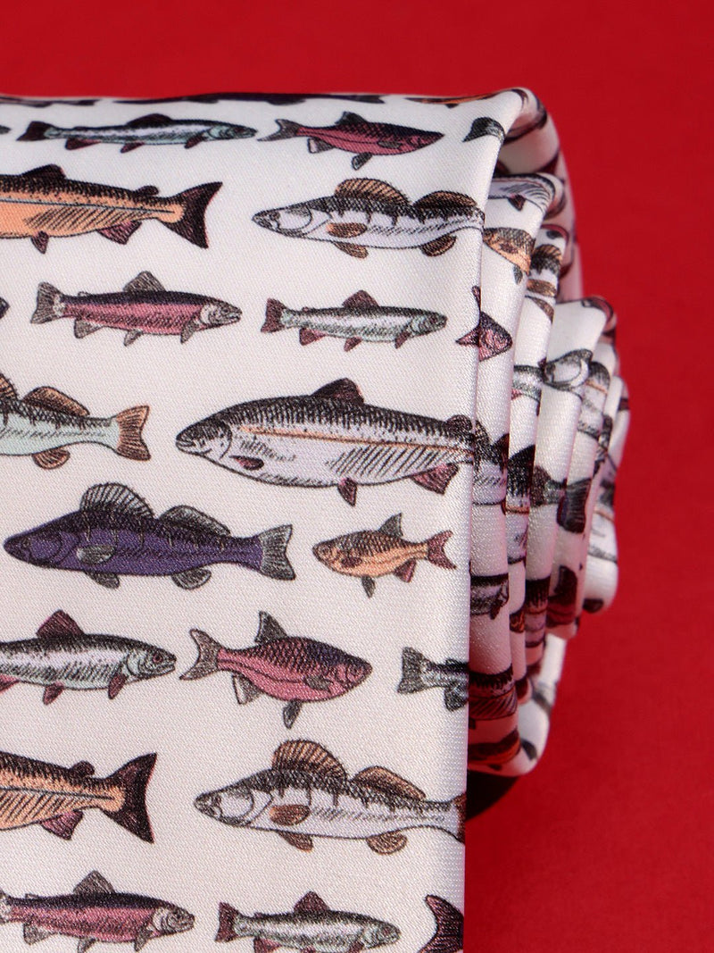 White Fish Printed Necktie - TOSSIDO