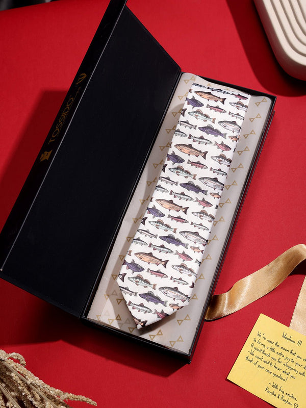 White Fish Printed Necktie - TOSSIDO