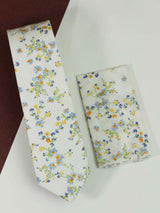 White Floral Necktie & Pocket Square Giftset - TOSSIDO