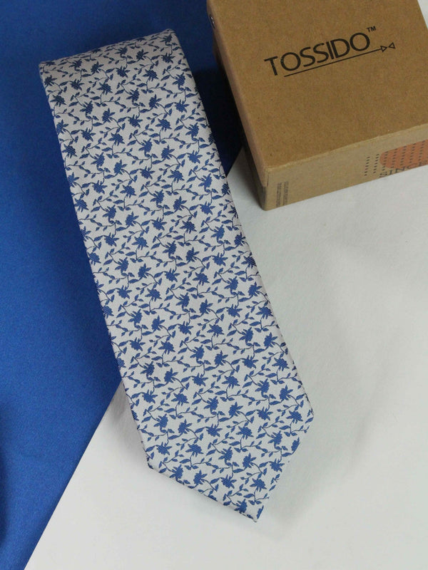 White Floral Woven Necktie - TOSSIDO