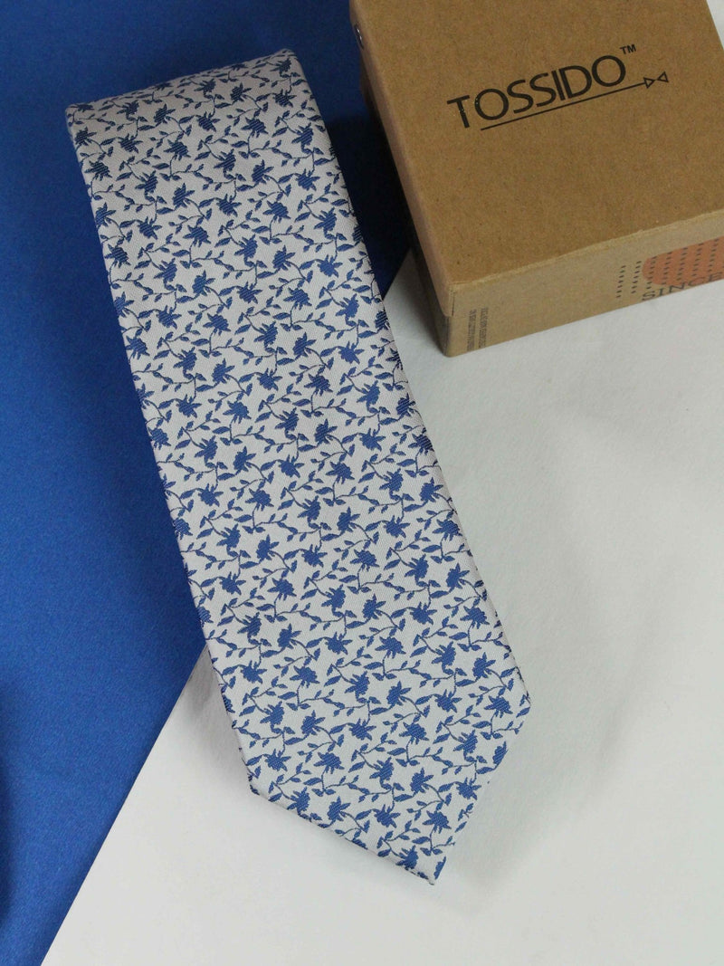 White Floral Woven Necktie - TOSSIDO
