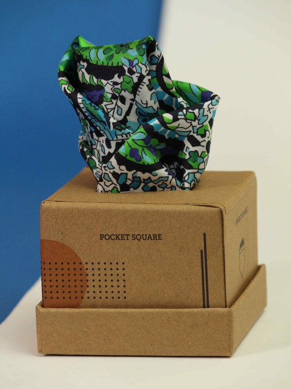 White & Green Paisley Silk Pocket Square - TOSSIDO