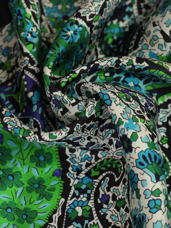 White & Green Paisley Silk Pocket Square - TOSSIDO