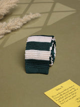White & Green Stripe Silk Knitted Necktie - TOSSIDO