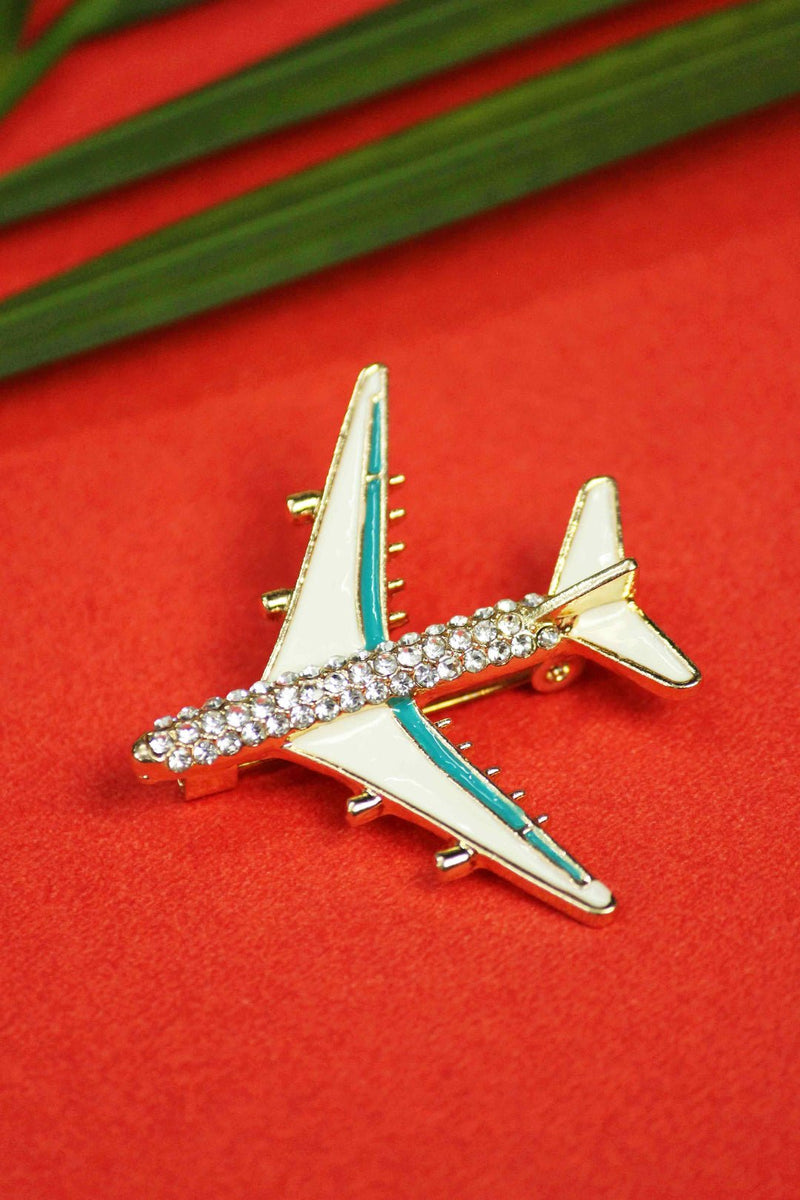 White Metal Airplane Brooch - TOSSIDO