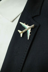 White Metal Airplane Brooch - TOSSIDO