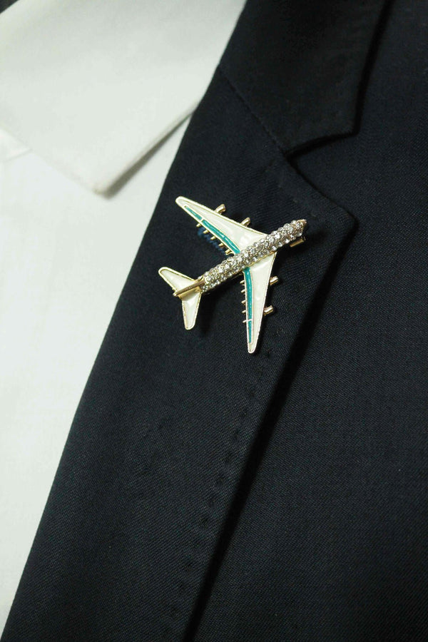 White Metal Airplane Brooch - TOSSIDO