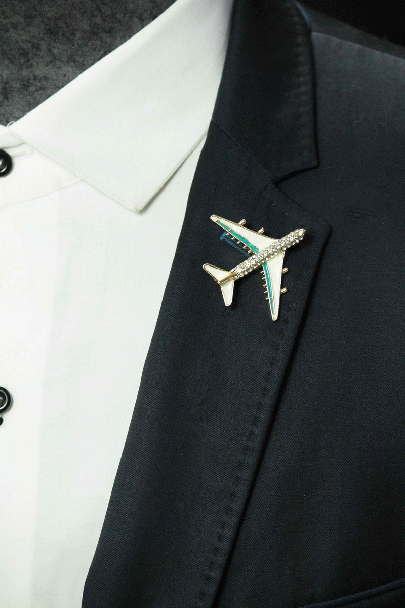 White Metal Airplane Brooch - TOSSIDO