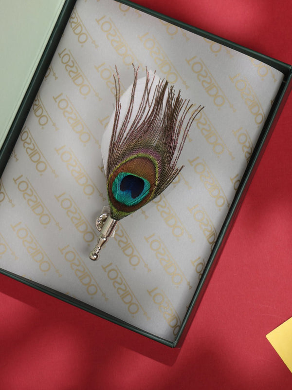 White Peacock Feather Brooch - TOSSIDO