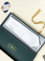 White satin twill necktie in woven microfiber, tied view