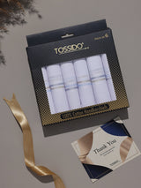 White Tan & Blue Border Stripe Cotton Handkerchief Set - TOSSIDO