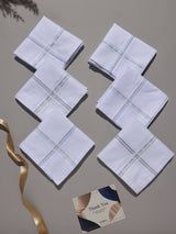 White Tan & Blue Border Stripe Cotton Handkerchief Set - TOSSIDO
