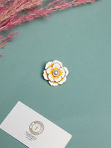 White & Yellow Enamel Pearl Flower Brooch - TOSSIDO
