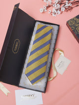 Yellow & Blue Stripes Teflon Silk Necktie - TOSSIDO