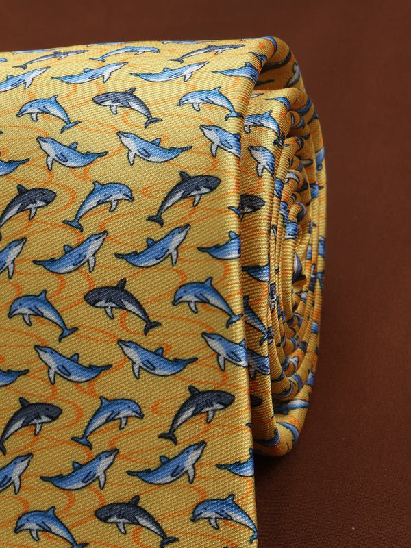 Yellow Dolphin Printed Necktie - TOSSIDO
