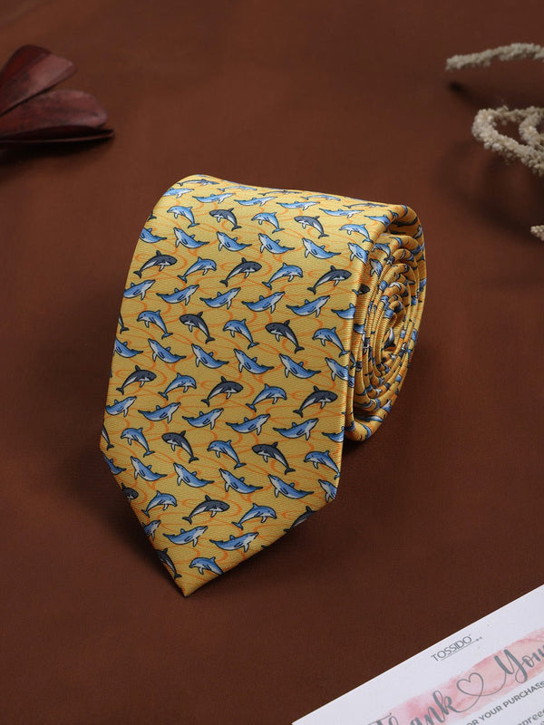 Yellow Dolphin Printed Necktie - TOSSIDO
