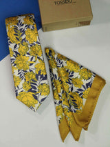 Yellow Floral Printed Necktie and Pocket Square Set - TOSSIDO