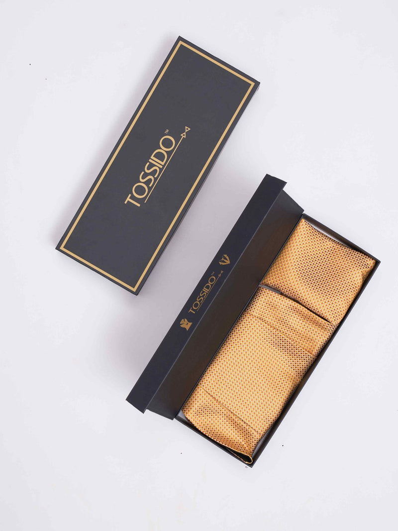 Yellow Geometric Woven Cravat & Pocket Square Set - TOSSIDO