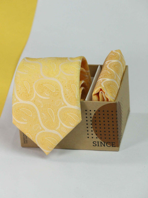 Yellow Paisley Necktie & Pocket Square Giftset - TOSSIDO