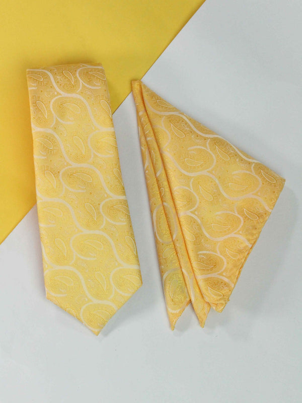 Yellow Paisley Necktie & Pocket Square Giftset - TOSSIDO
