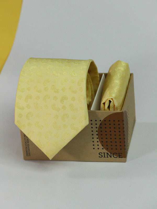 Yellow Paisley Necktie & Pocket Square Giftset - TOSSIDO
