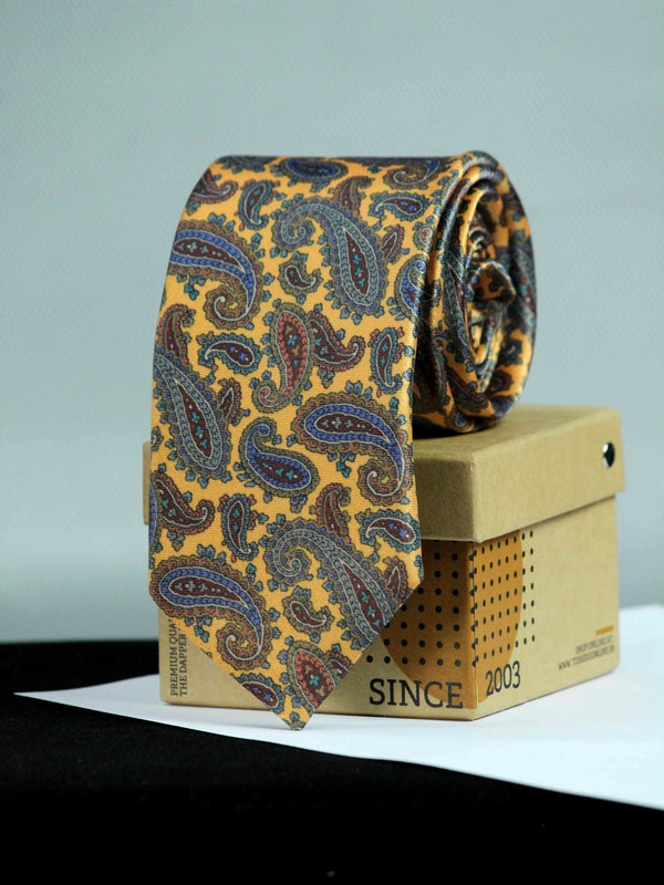 Yellow Paisley Printed Necktie - TOSSIDO