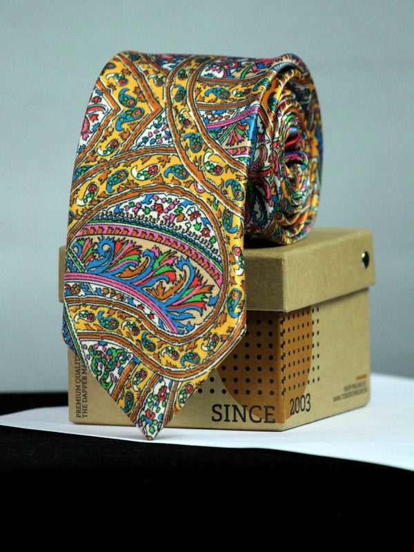 Yellow Paisley Printed Necktie - TOSSIDO