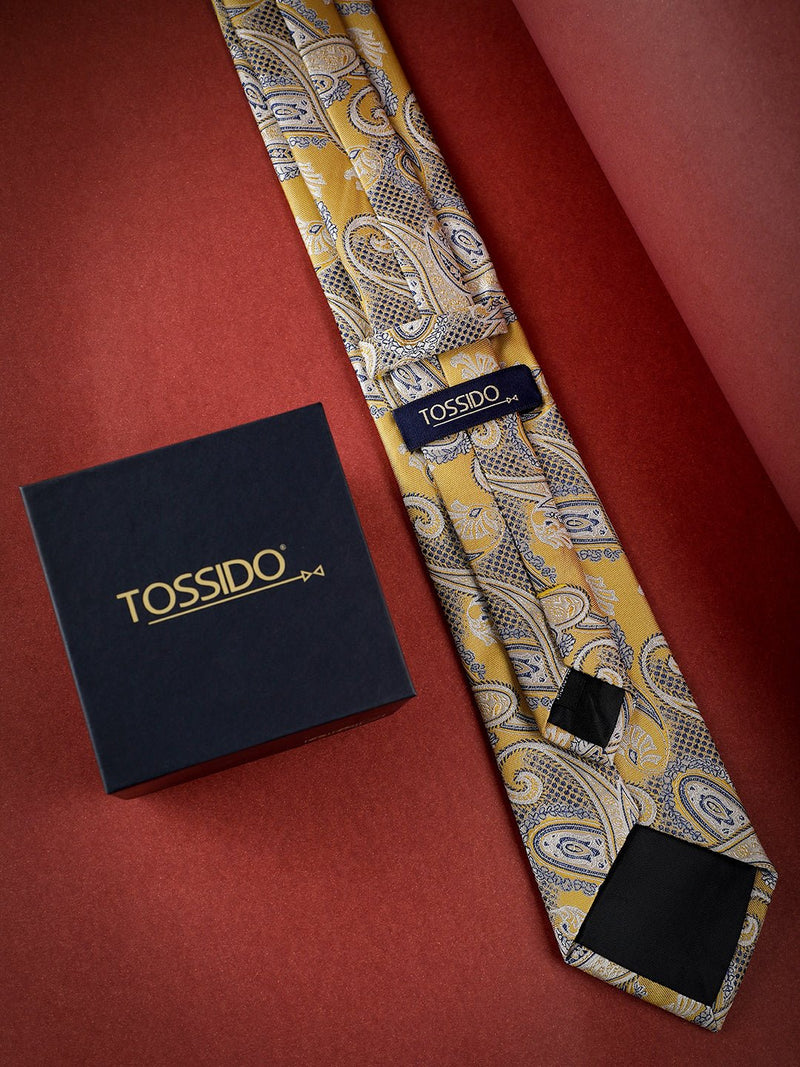 Yellow Paisley Woven Necktie - TOSSIDO