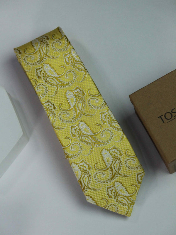 Yellow Paisley Woven Necktie - TOSSIDO
