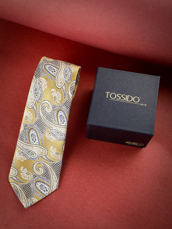 Yellow Paisley Woven Necktie - TOSSIDO