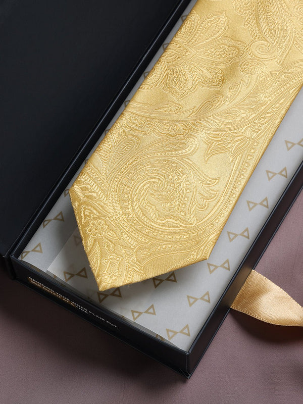 Yellow Paisley Woven Silk Necktie - TOSSIDO