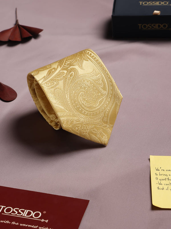 Yellow Paisley Woven Silk Necktie - TOSSIDO