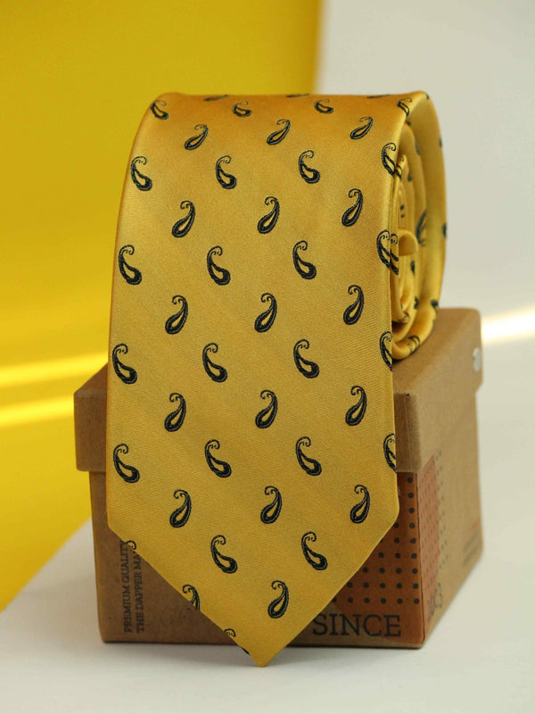 Yellow Paisley Woven Silk Necktie - TOSSIDO