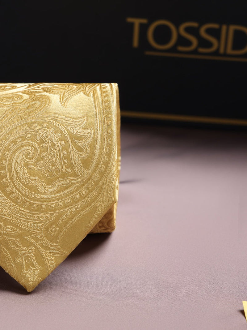 Yellow Paisley Woven Silk Necktie - TOSSIDO
