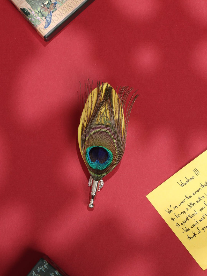 Yellow Peacock Feather Brooch - TOSSIDO