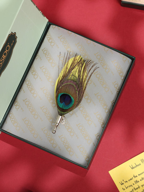 Yellow Peacock Feather Brooch - TOSSIDO