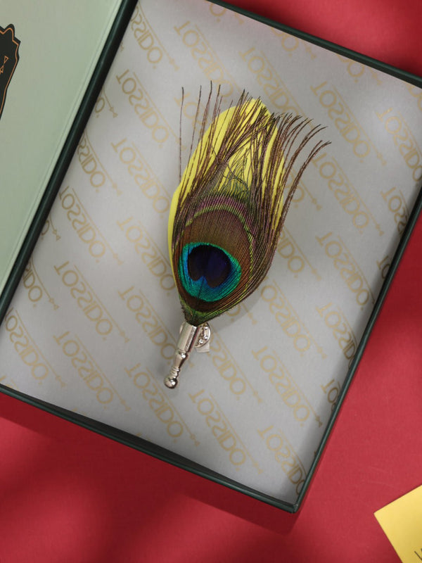 Yellow Peacock Feather Brooch - TOSSIDO
