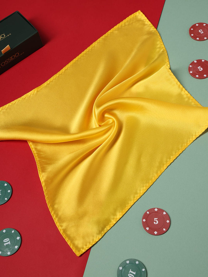 Yellow Solid Silk Pocket Square - TOSSIDO