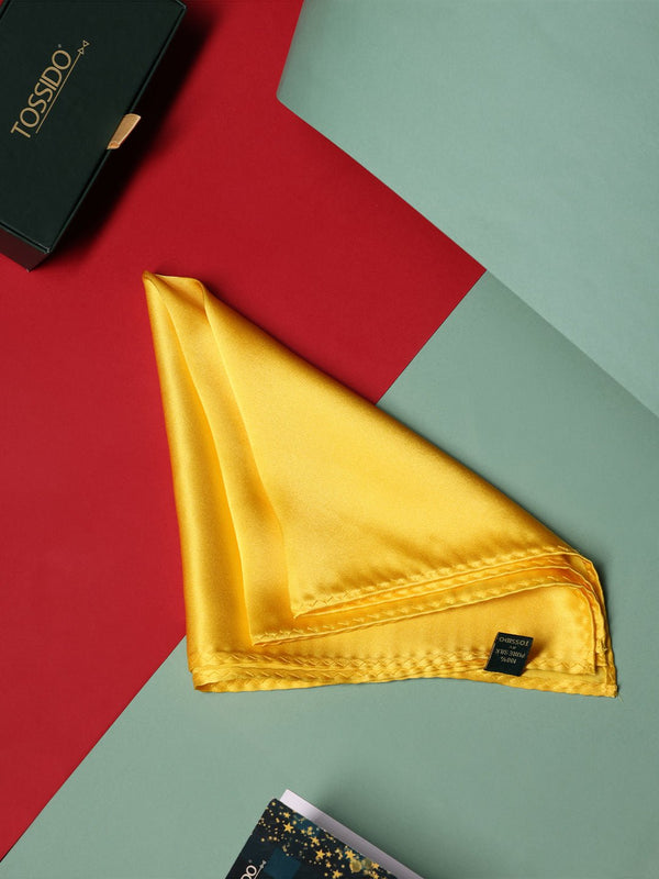 Yellow Solid Silk Pocket Square - TOSSIDO