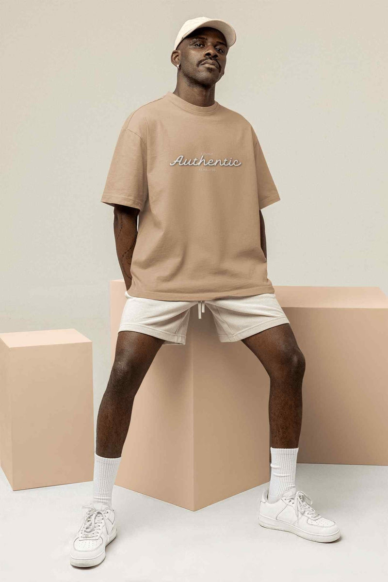 Young Authentic Fearless Beige Oversized Tee - TOSSIDO